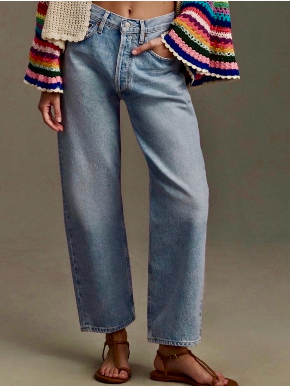 AGOLDE 90's Crop Mid-Rise Loose Straight Leg Replica Light Wash Size 25 $208